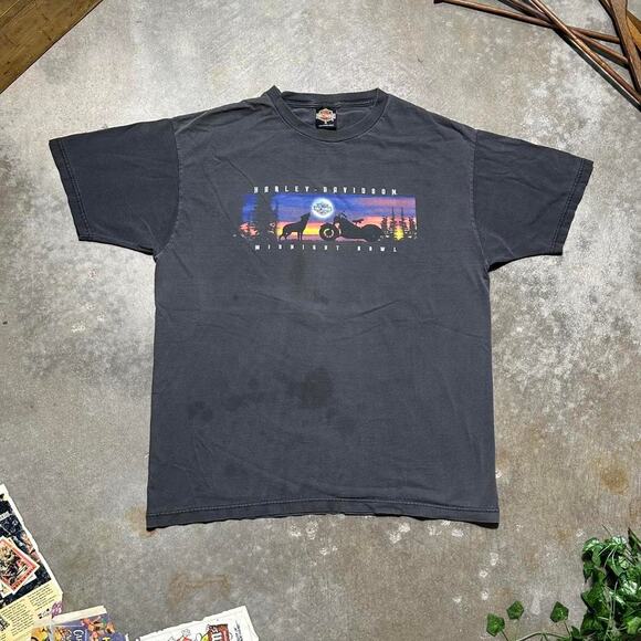 Vintage Y2K 2000s Harley Davidson "Midnight Howl" Faded Black Tee Mens XL Shirt - Picture 1 of 6
